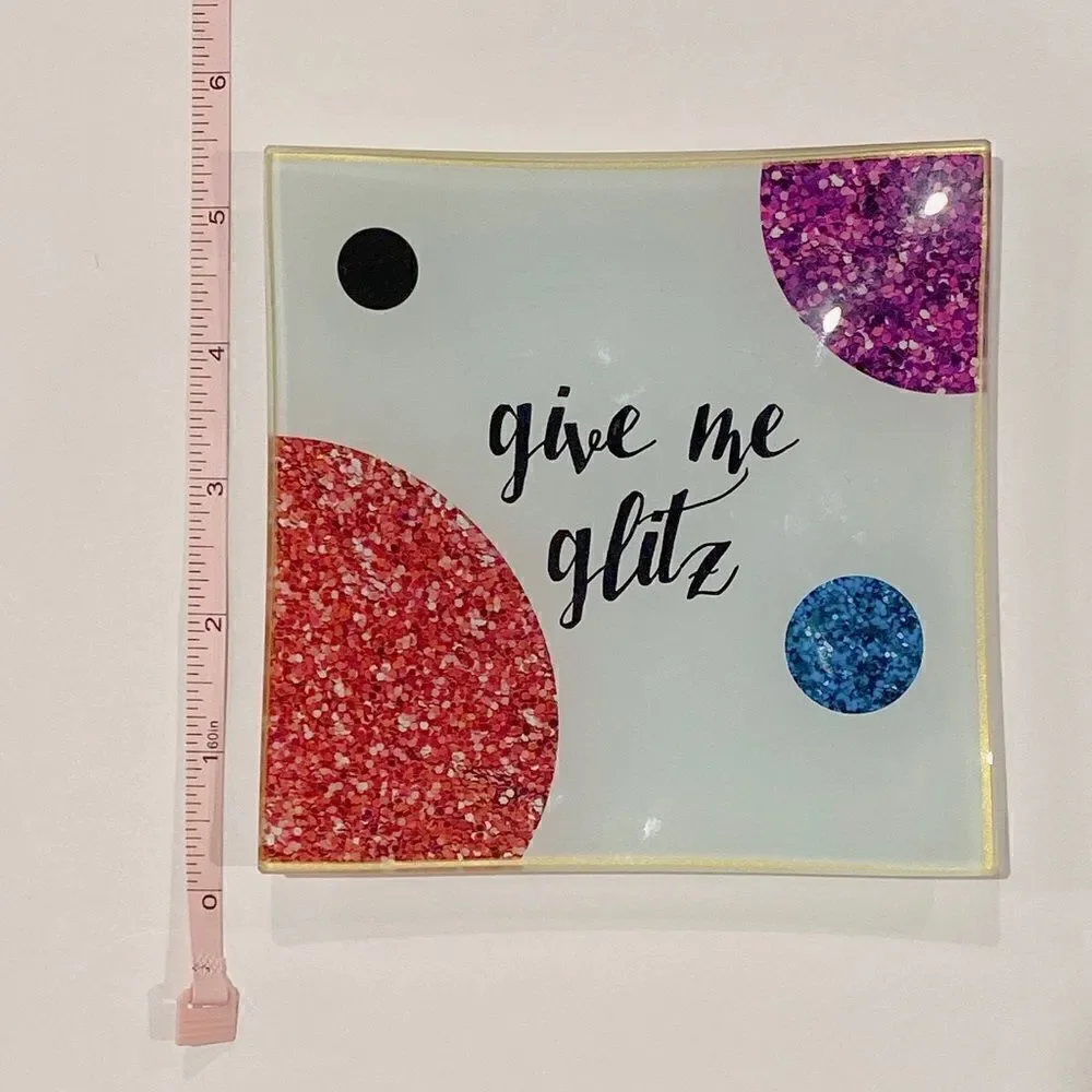 Give Me Glitz Glass Printed Jewelry Trinket Dish Home Wear Decorative Accent